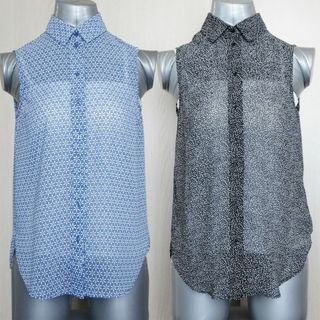 エイチアンドエム(H&M)の【2枚組】H&M ノースリーブのシアーシャツ 2枚セット ブルー＆ブラック(シャツ/ブラウス(半袖/袖なし))