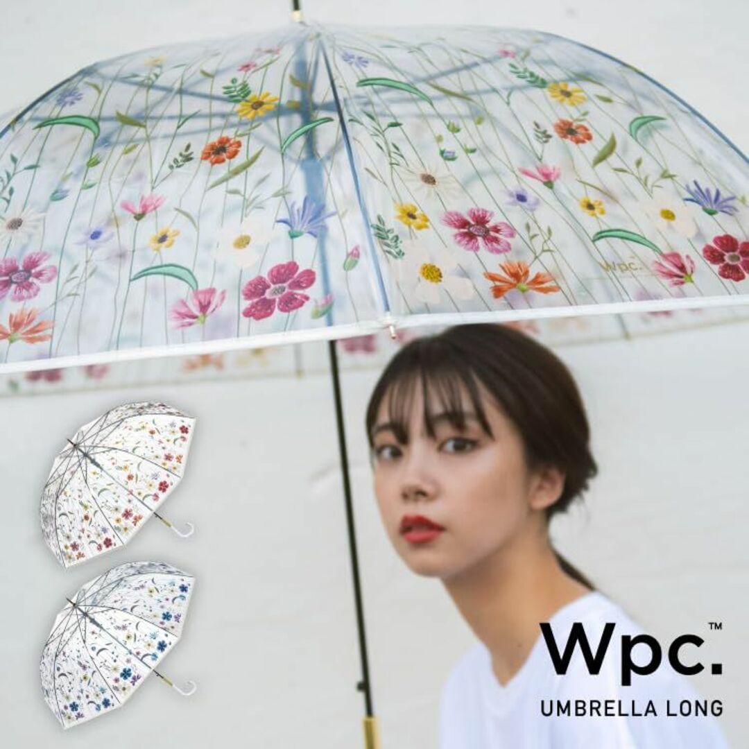 【色: ブルー】Wpc. 雨傘 ビニール傘刺繍風アンブレラ ブルー 長傘 61c