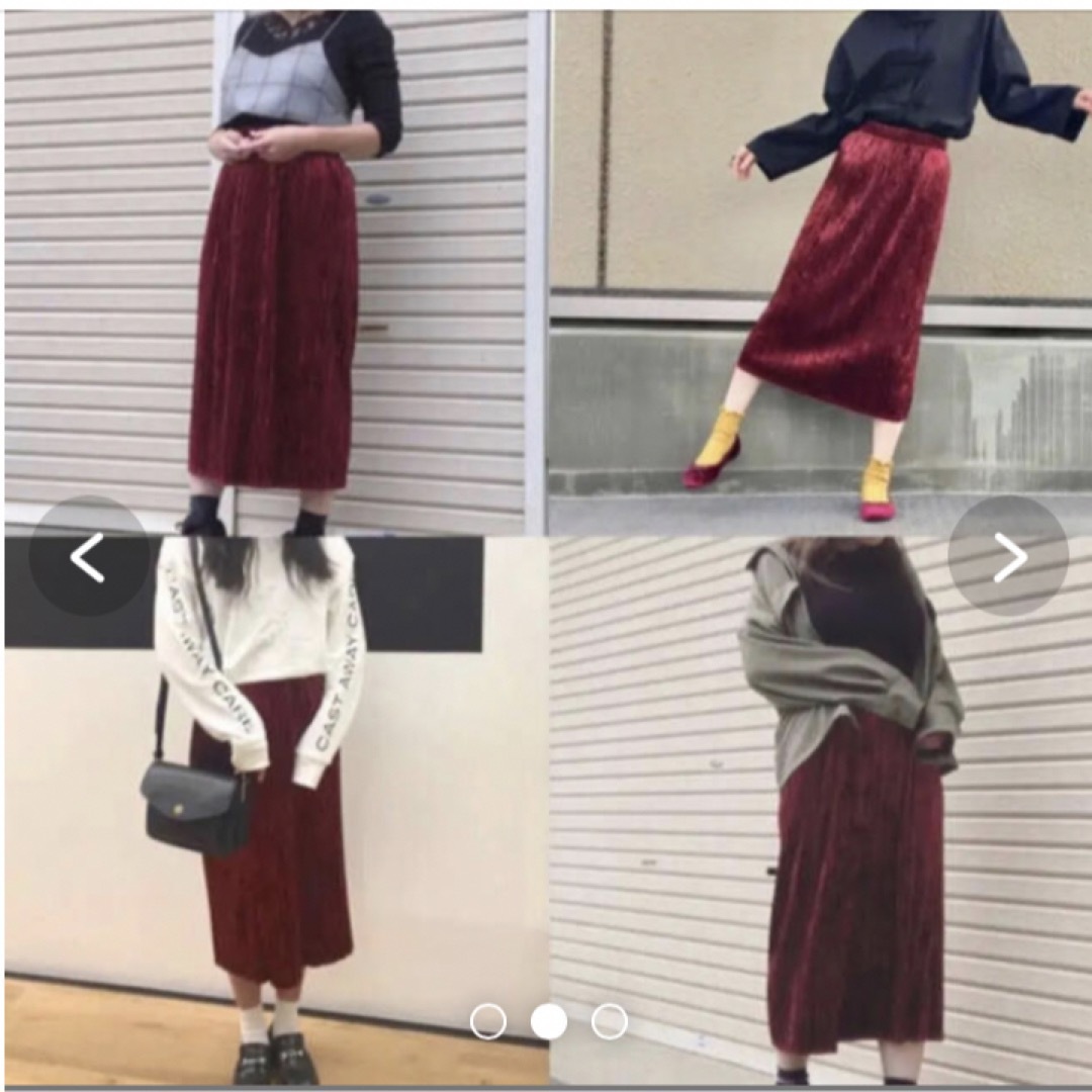 GU - 新品タグ付き プリーツベロアロングスカート 赤ロングスカートの