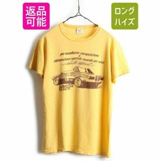 70's ビンテージ ■ レーシングカー 両面 染み込み プリント 半袖 リンガ