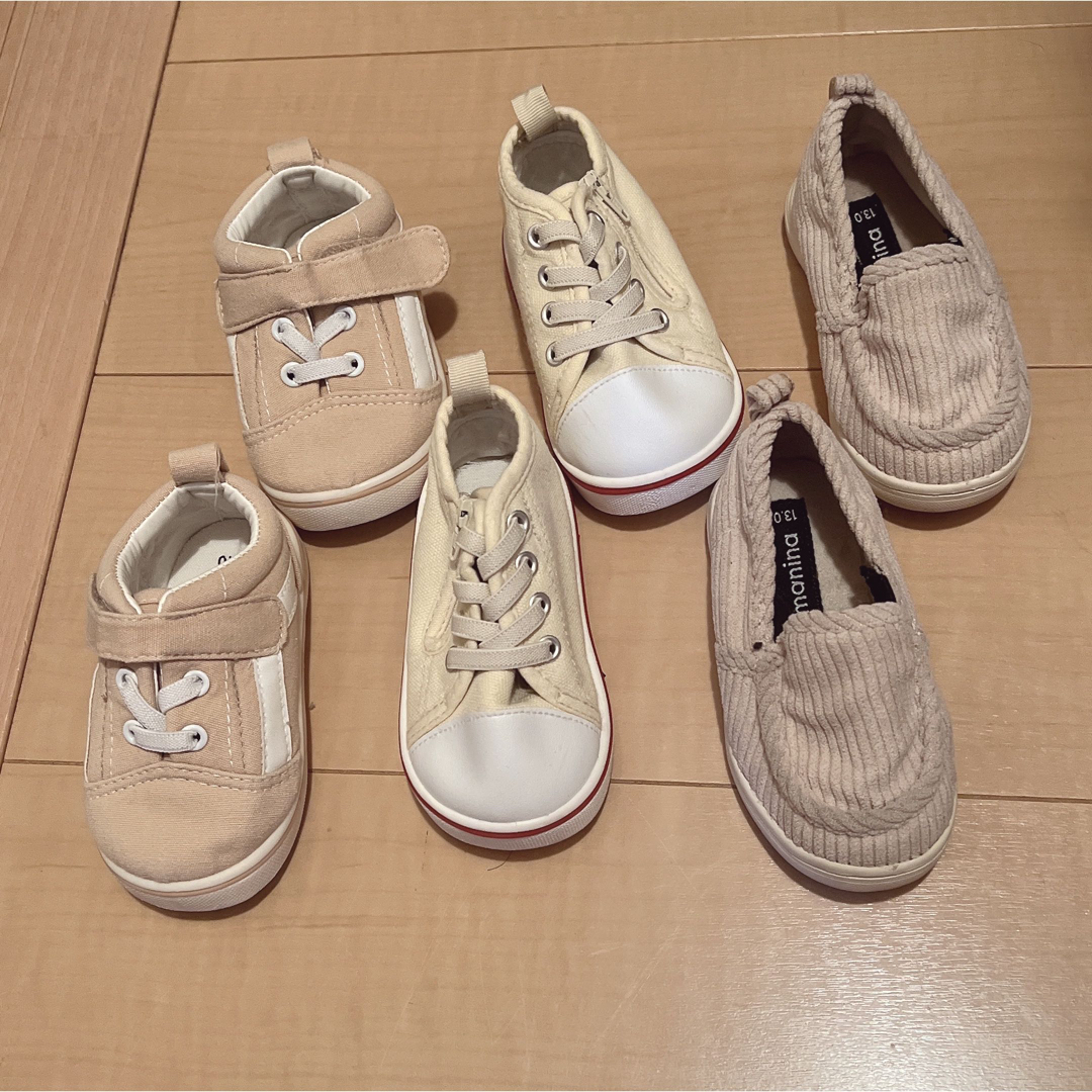 子供靴　スニーカー　13cm ベージュ　3点セット キッズ/ベビー/マタニティのベビー靴/シューズ(~14cm)(スニーカー)の商品写真