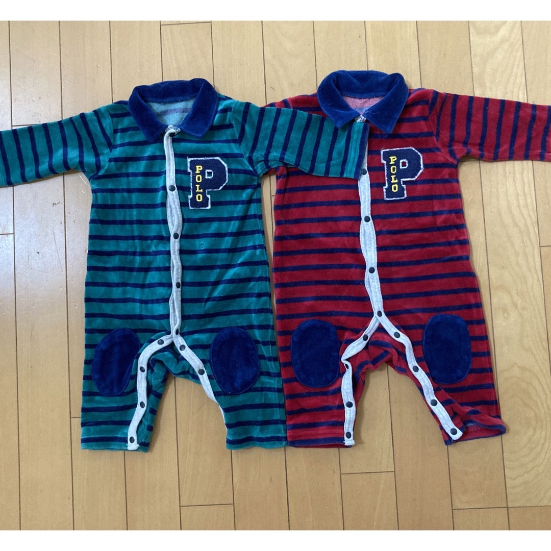 POLO（RALPH LAUREN）(ポロ)のポロ　カバーオール　60-70 2枚セット　双子　【中古】 キッズ/ベビー/マタニティのベビー服(~85cm)(カバーオール)の商品写真