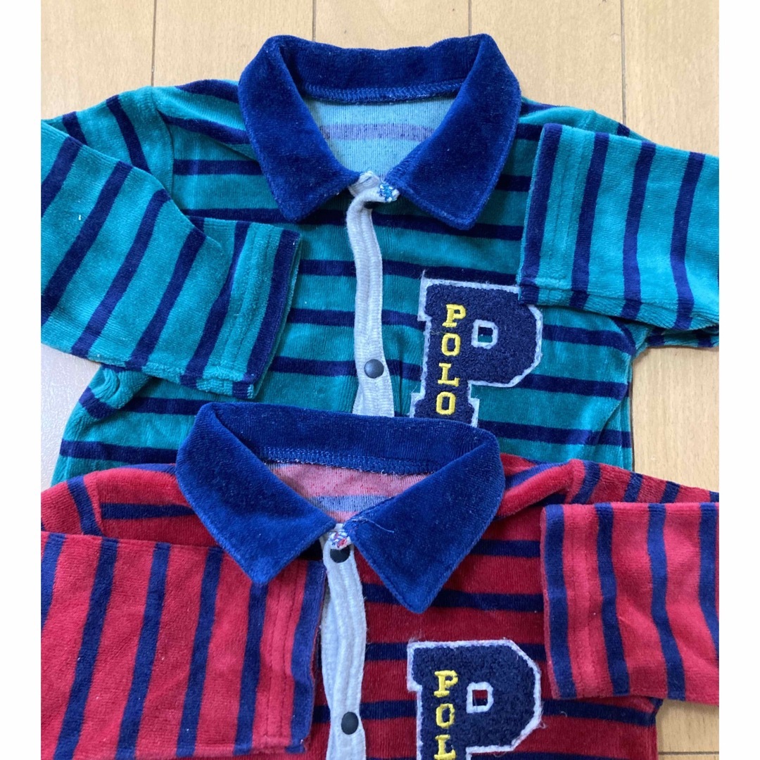 POLO（RALPH LAUREN）(ポロ)のポロ　カバーオール　60-70 2枚セット　双子　【中古】 キッズ/ベビー/マタニティのベビー服(~85cm)(カバーオール)の商品写真