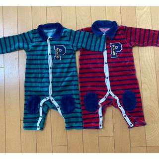 ポロ(POLO（RALPH LAUREN）)のポロ　カバーオール　60-70 2枚セット　双子　【中古】(カバーオール)