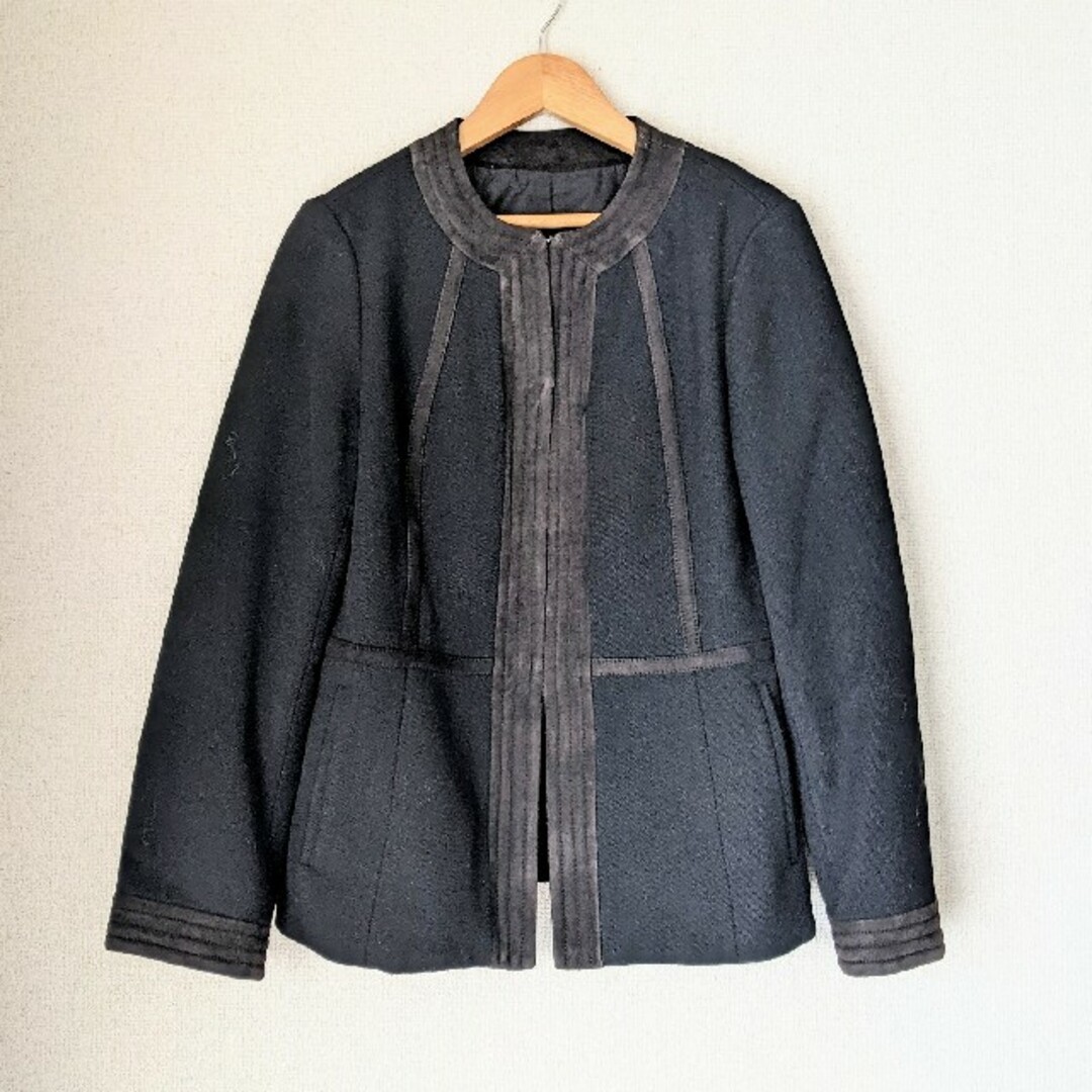 UNITED ARROWS ノーカラージャケット サイズ40 ウール レザー | フリマアプリ ラクマ