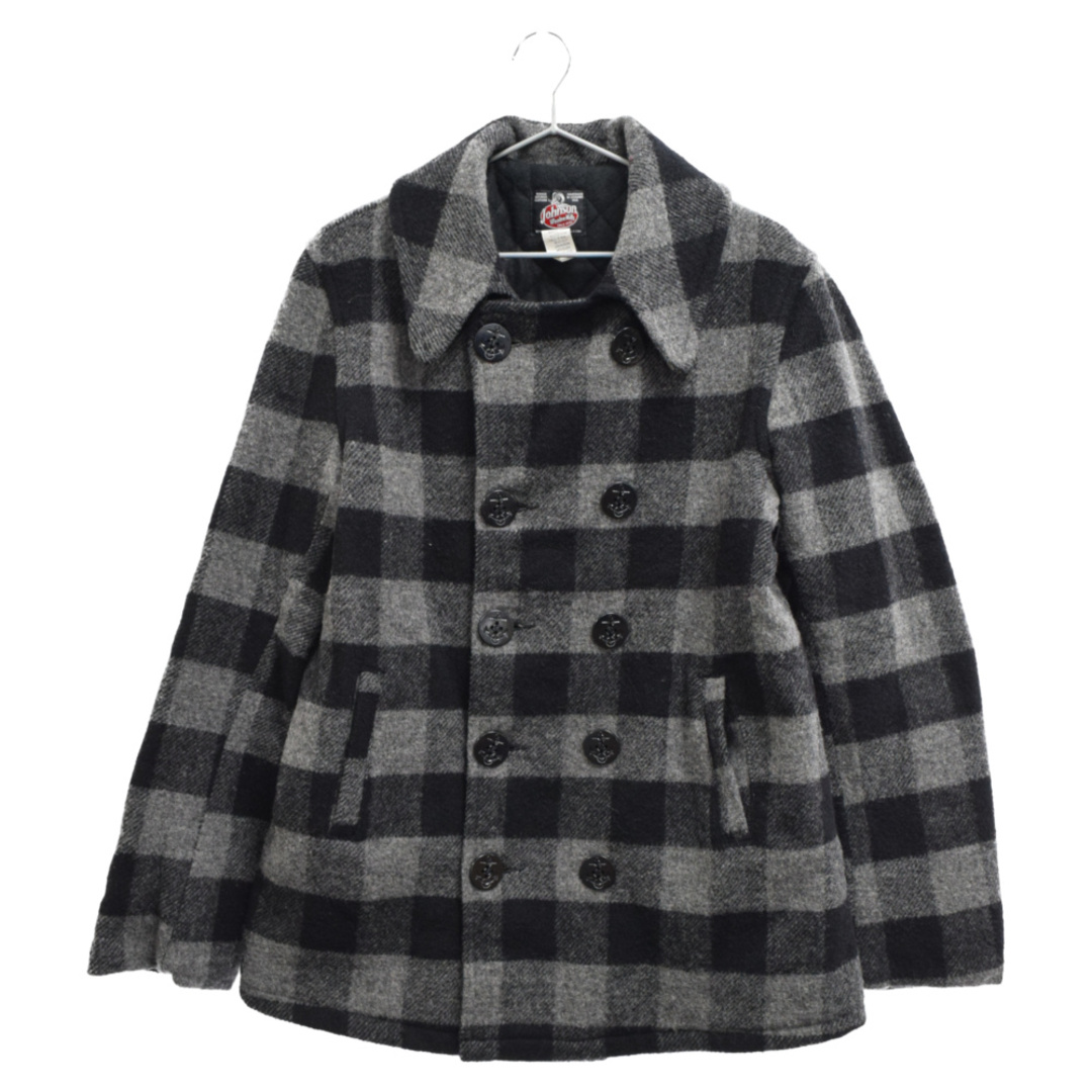 JOHNSON WOOLEN MILLS ジョンソン ウーレン ミルズ バーモント製 ブロックチェック ピーコート ブラック/グレー メンズのジャケット/アウター(ピーコート)の商品写真