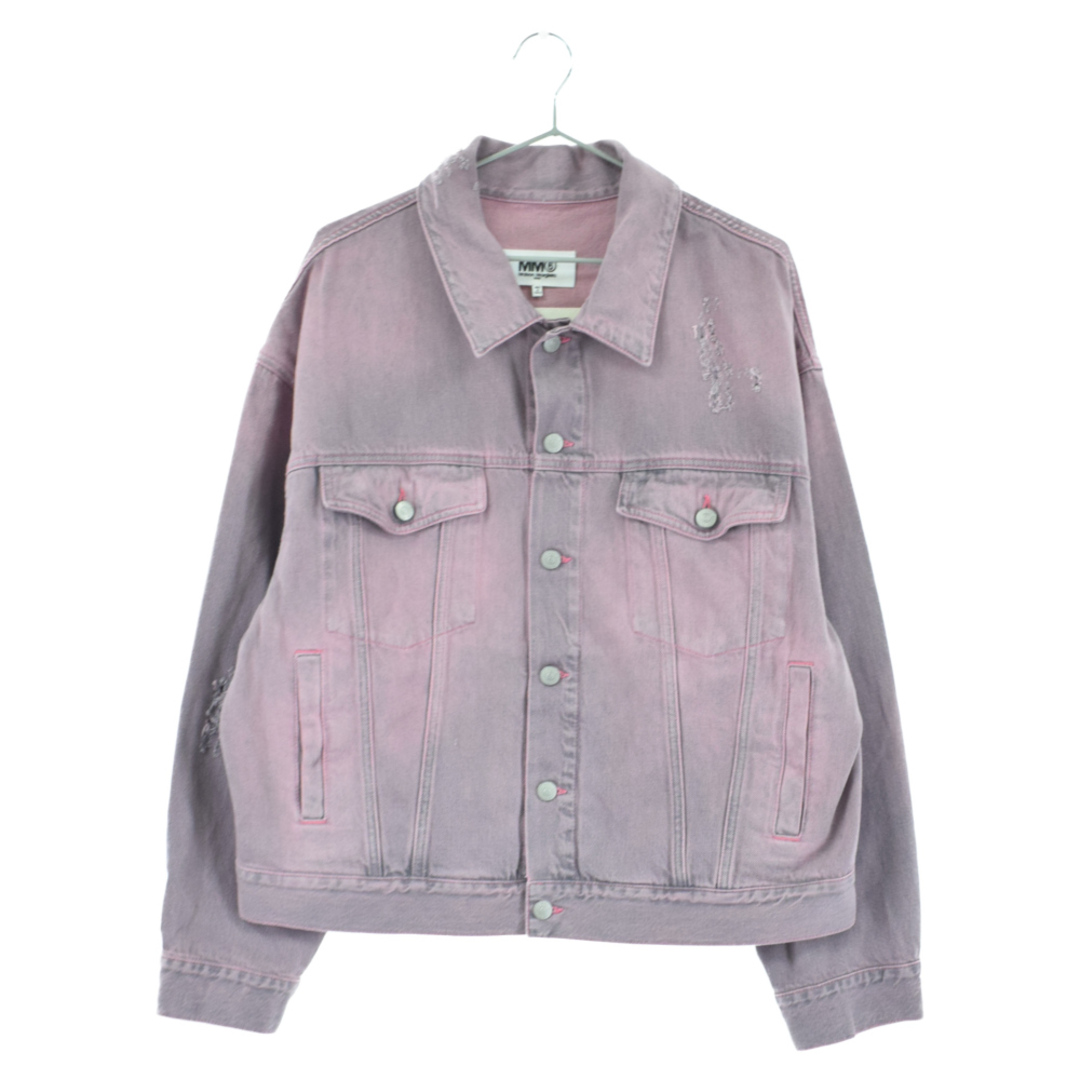 MM6(エムエムシックス)のMM6 Maison Margiela エムエムシックスメゾンマルジェラ Pink Distressed Denim Jacket S62AN0097 ダメージ加工 ピンクデニムジャケット ピンク メンズのジャケット/アウター(Gジャン/デニムジャケット)の商品写真