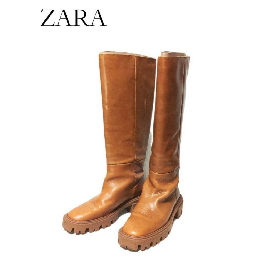 ✨ZARA★レディース★レザー★トラックソール★厚底★ロングブーツ★size38