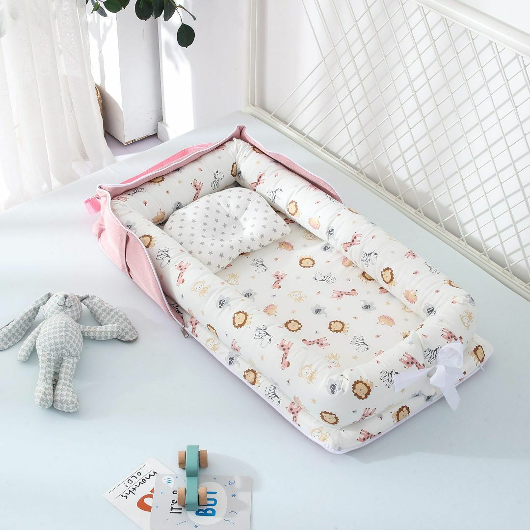 【色: ピンク1】Luddy ベビーベッド 新生児 枕付き ベッドインベッド 折