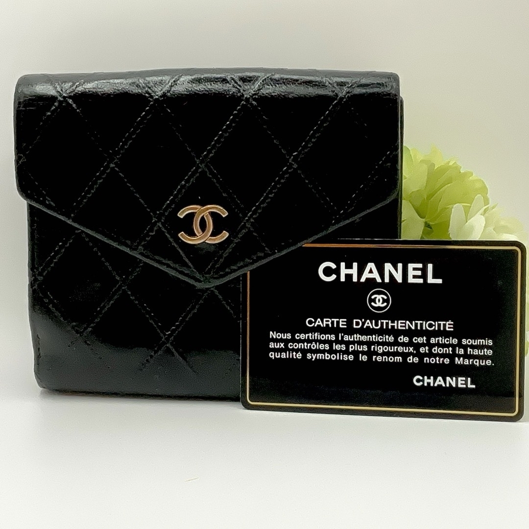 レザーCHANEL シャネル 折り財布 ココマーク ビコローレ Wホック シールあり