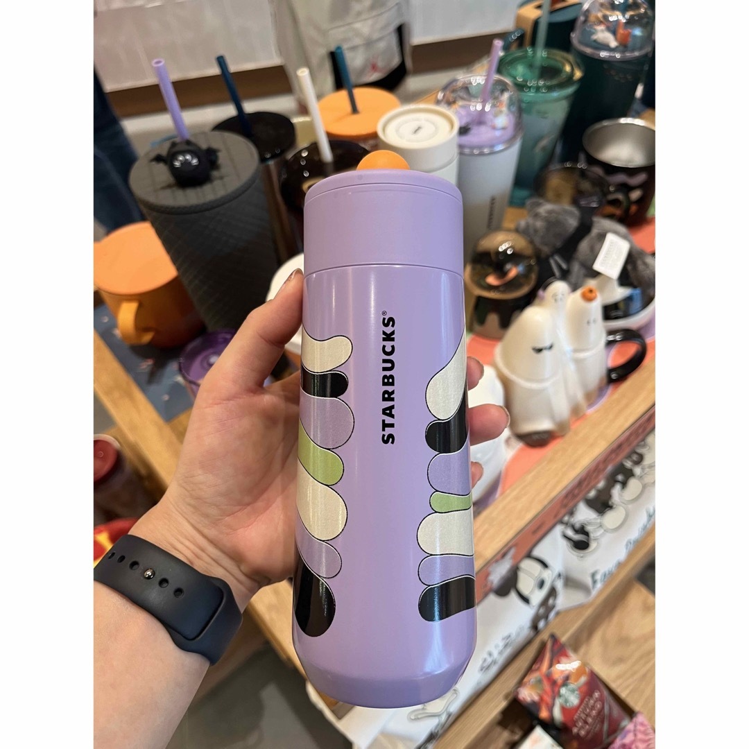 【海外スタバ】12oz パープルベージュグリーンブラックウェーブタンブラー
