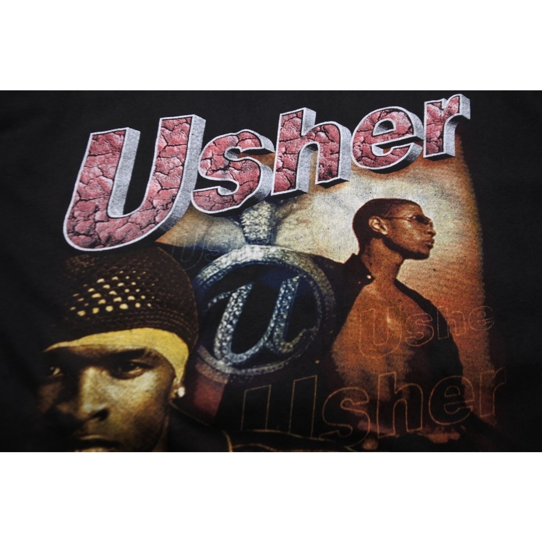 USHER アッシャー 半袖Tシャツ ラップT プリントT トップス R&B U Got It Bad コットン ブラック XL ユニセックス 美品 中古 55145 レディースのトップス(Tシャツ(半袖/袖なし))の商品写真