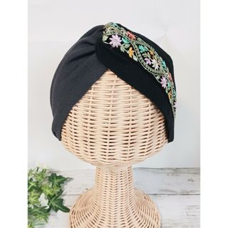 インド刺繍リボン　クロスターバン　ハーフリネン(ヘアアクセサリー)