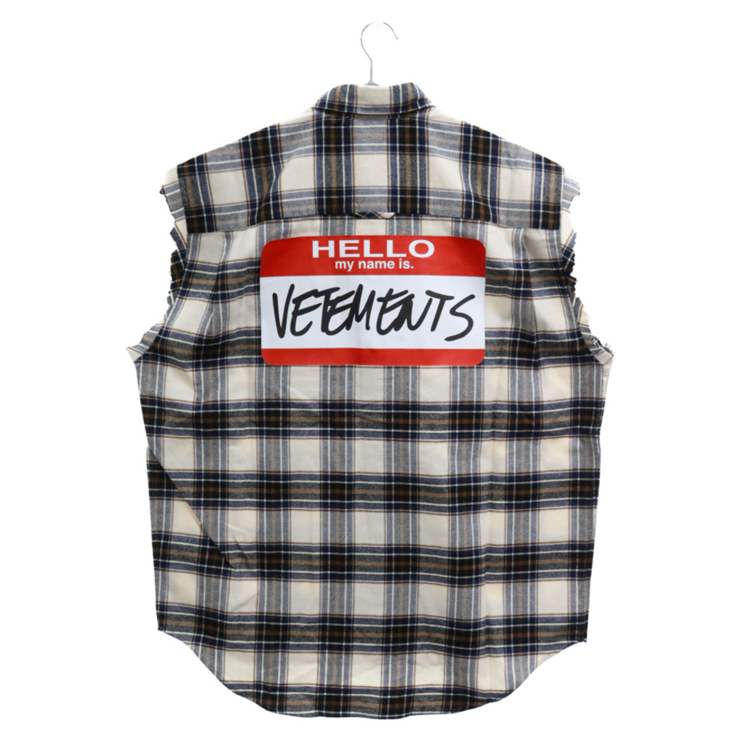 VETEMENTS ヴェトモン MY NAME IS VETEMENTS SLEEVELESS FLANNEL SHIRT マイネームイズヴェトモン ノースリーブ チェック ネルシャツ ベージュ UE52SH280W