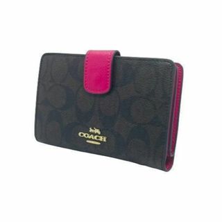 コーチ(COACH)のコーチ✨二つ折り財布 シグネチャー ダークブラウン/ピンク【匿名配送】(財布)