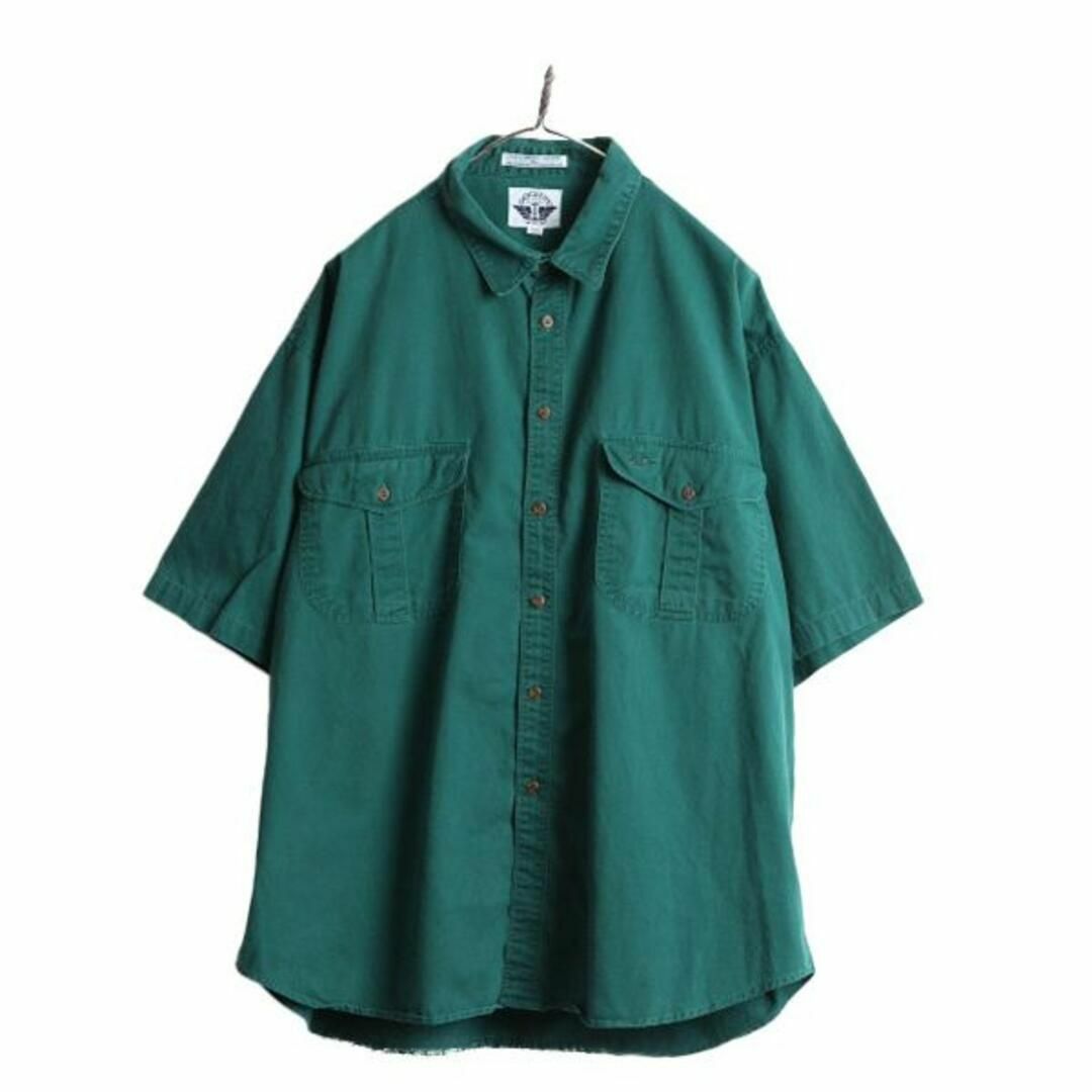 90s ドッカーズ リーバイス コットン 半袖 シャツ XL ワーク 無地 緑