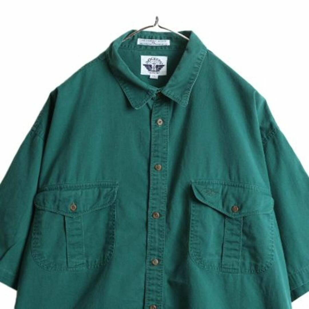 90s ドッカーズ リーバイス コットン 半袖 シャツ XL ワーク 無地 緑