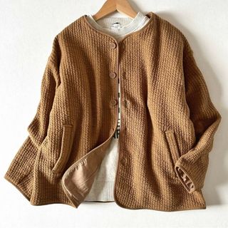 美品♪アーバンリサーチドアーズ キルトノーカラージャケット キャメルM ゆったり