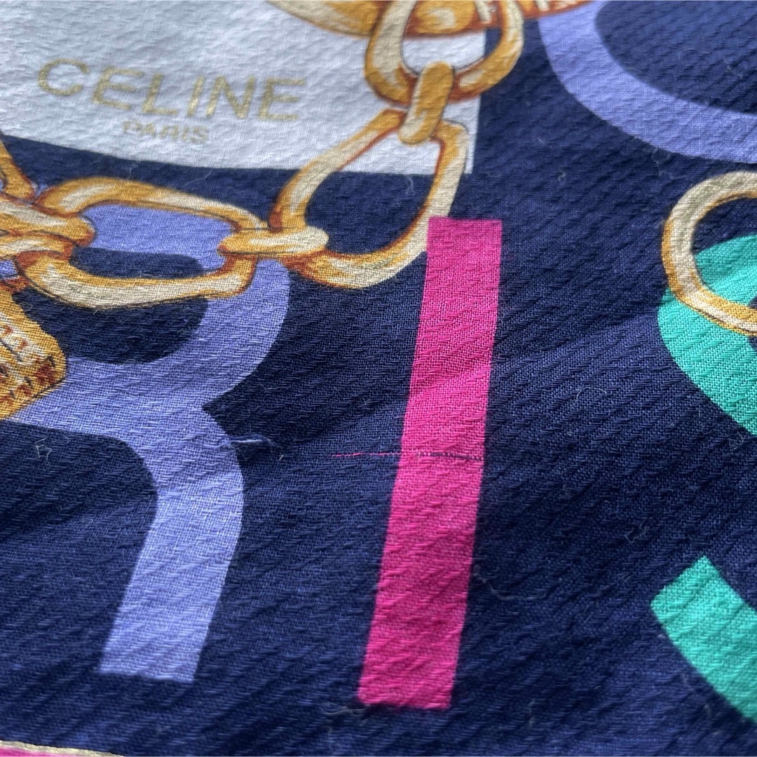 CELINE セリーヌ 大判ハンカチ スカーフ ロゴ チェーン エッフェル塔