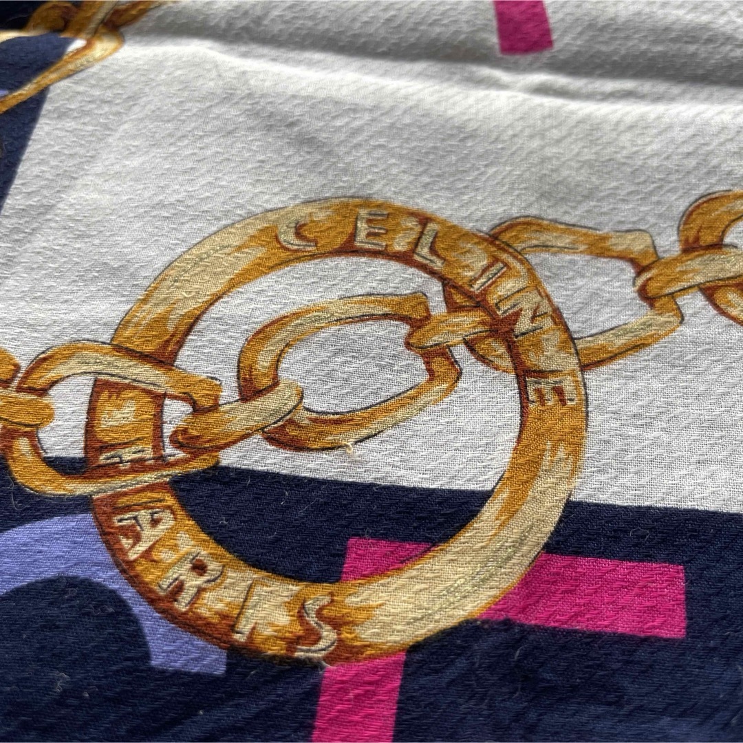 CELINE セリーヌ 大判ハンカチ スカーフ ロゴ チェーン エッフェル塔