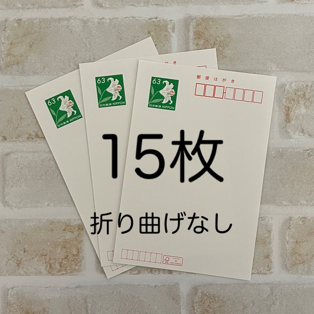 未使用ハガキ  郵便はがき  63円  15枚  折り曲げなし エンタメ/ホビーのコレクション(使用済み切手/官製はがき)の商品写真