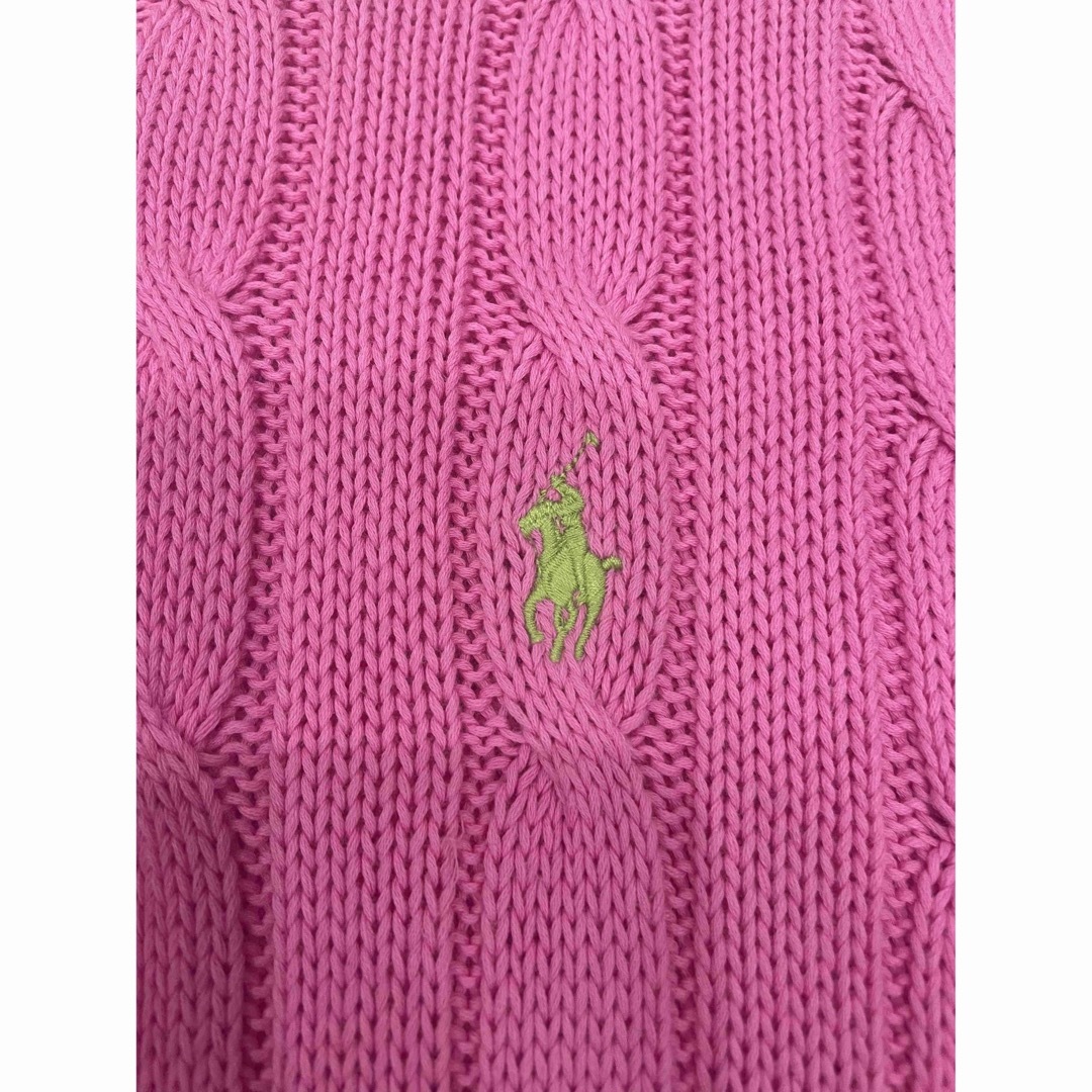 ポロラルフローレン クルーネックワンポイント刺繍ケーブルニットセーター ピンク