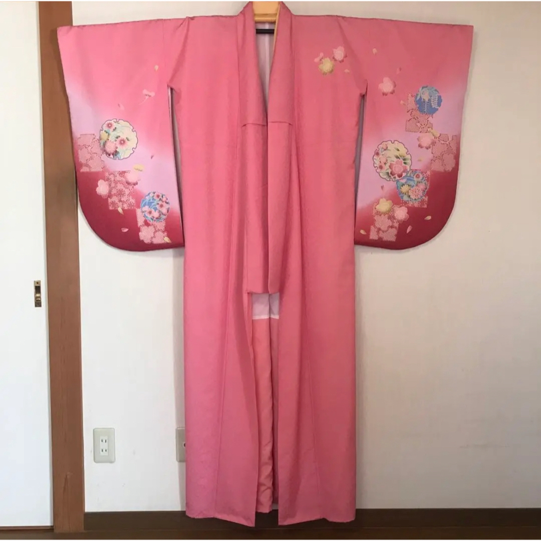 [大特価！！！] 小振袖 着物 二尺袖着物 ピンク 雪輪と桜 絞り柄