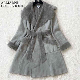 アルマーニ コレツィオーニ(ARMANI COLLEZIONI)の美品　アルマーニ　リアルムートンコート　ベルテッドコート　ショールカラー　ボア(ムートンコート)