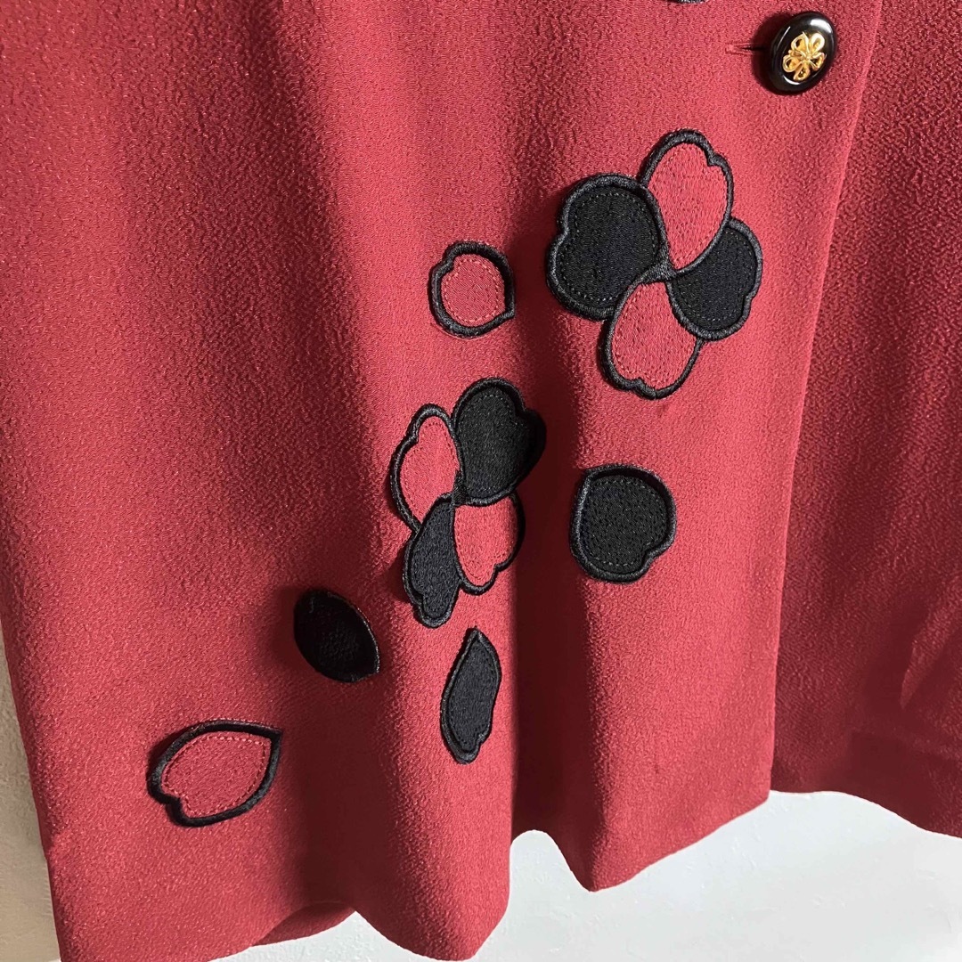 80s ビンテージ ジャケット レトロボタン 立体刺繍 ボルドー 黒 日本製古着