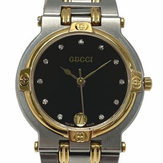 グッチ(Gucci)の☆☆GUCCI グッチ 11Pダイヤ デイト 9000M ブラック GP コンビ クォーツ メンズ 腕時計(腕時計(アナログ))