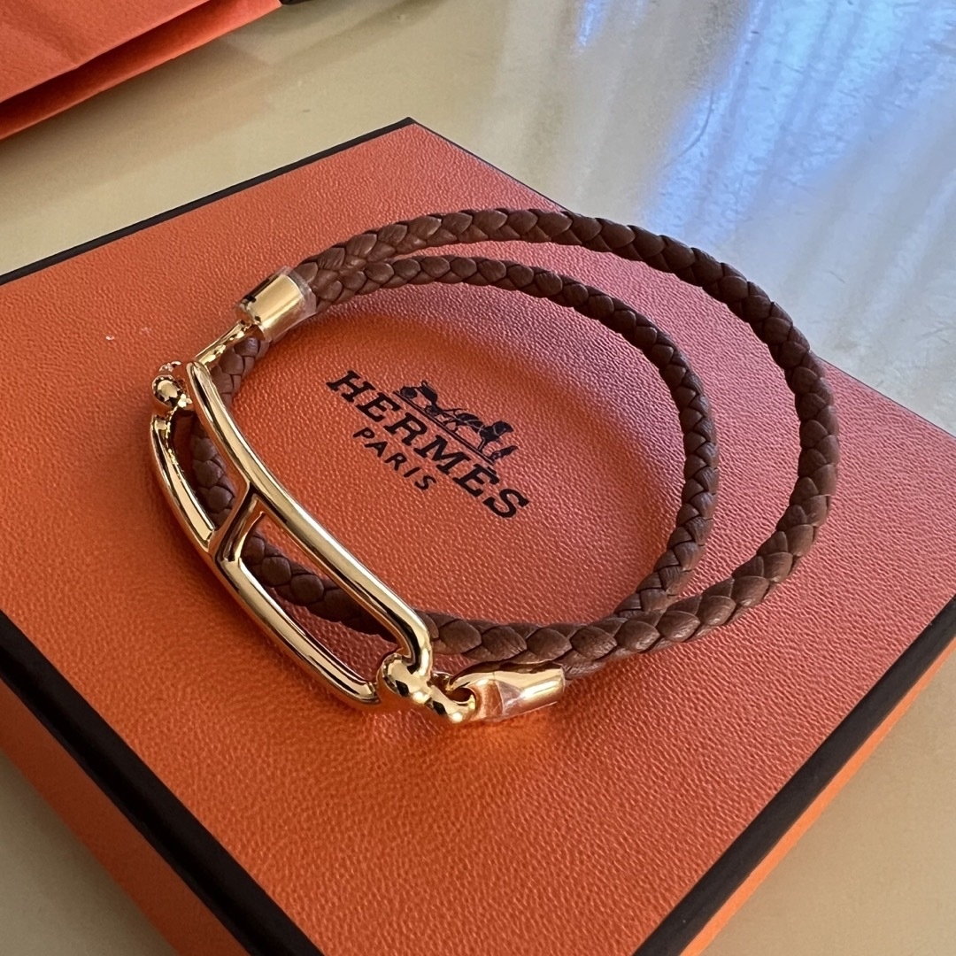 Hermes   Hermes エルメス レザーブレスレット ルリ ゴールド