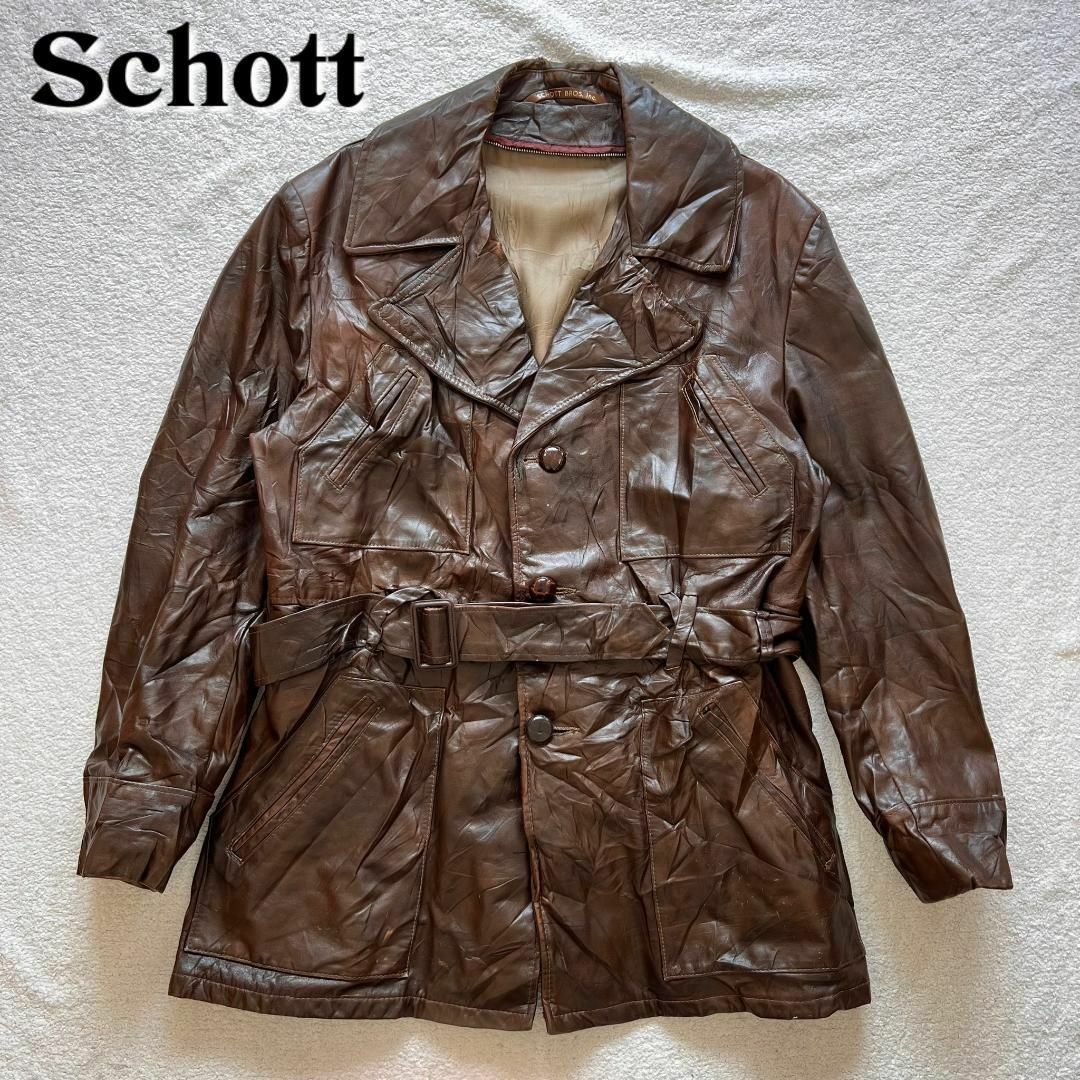 schott - schott ショット レザーコート 古着 40 トレンチコートの通販