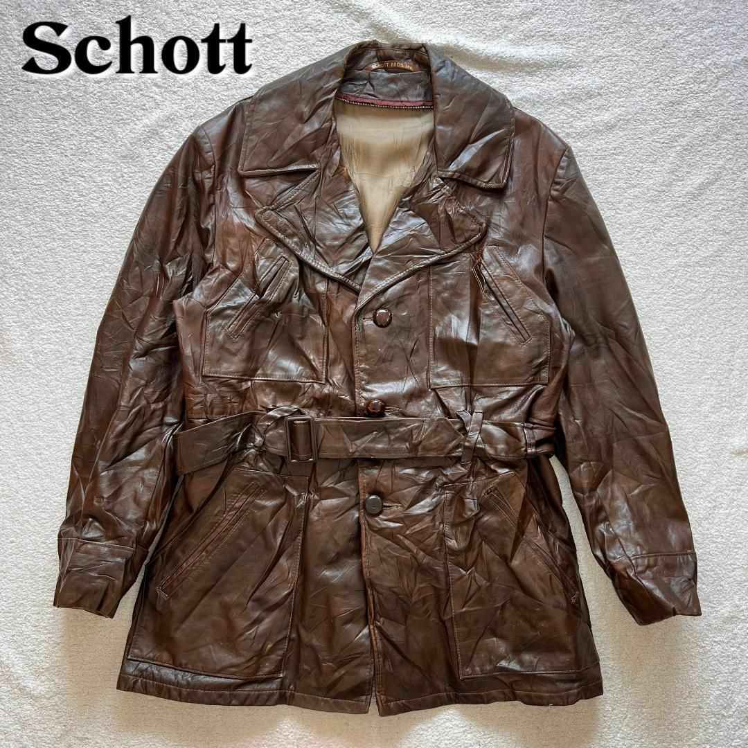 schott(ショット)のschott ショット レザーコート 古着 40 トレンチコート メンズのジャケット/アウター(レザージャケット)の商品写真