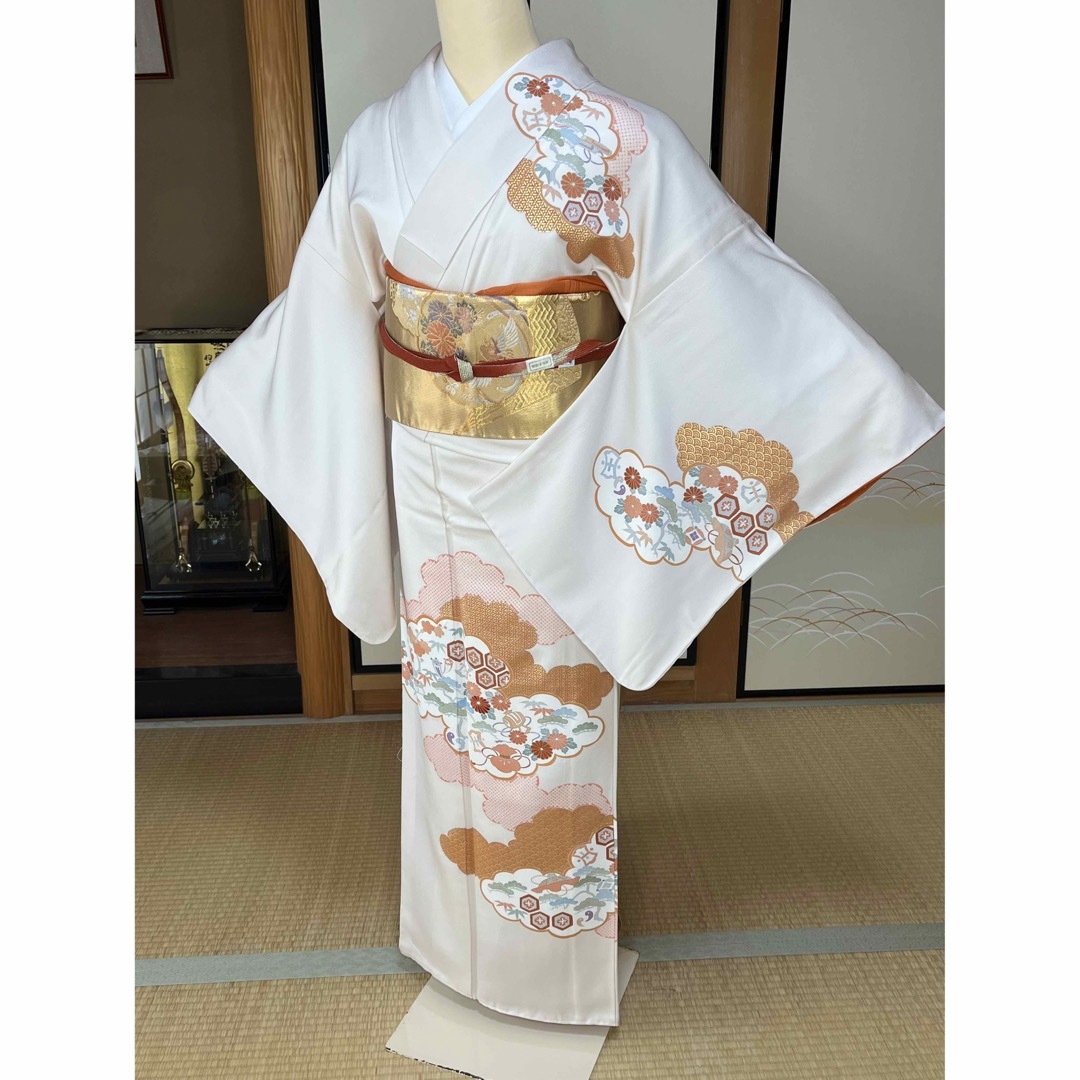 訪問着 京友禅 丹後ちりめん 地紙文 道長取り 仮絵羽 未仕立て 在庫保管品- 訪問着 京友禅 丹後ちりめん 地紙文 道長取り 仮絵羽 未仕立て 在庫保管品-