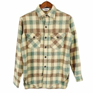 ウールリッチ(WOOLRICH)の70年代 WOOLRICH ウールリッチ ウール長袖シャツ チェック柄 グリーン (メンズ M) 中古 古着 O4905(シャツ)