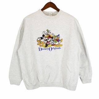 ディズニー(Disney)の90年代 Disney ディズニー キャラクター スウェット 刺繍 ミッキーフレンズ グレー (メンズ XL) 中古 古着 O4967(スウェット)