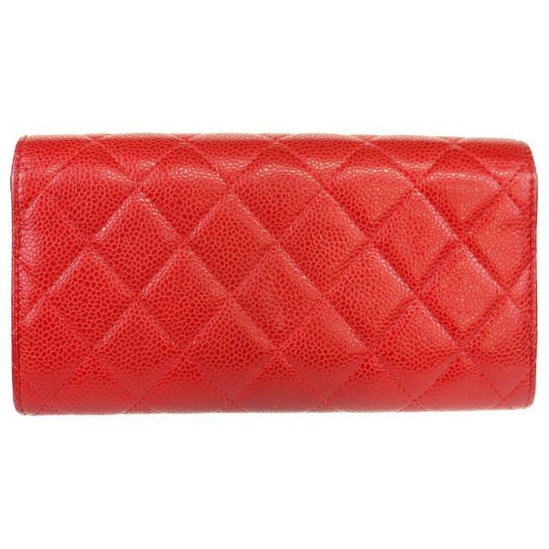 シャネル 二つ折り長財布 中古 ココマーク マトラッセ レッド キャビアスキン CHANEL 【中古】 | ロングウォレット レディース ファッション  赤 サイフ ブランド小物 革 ABランク