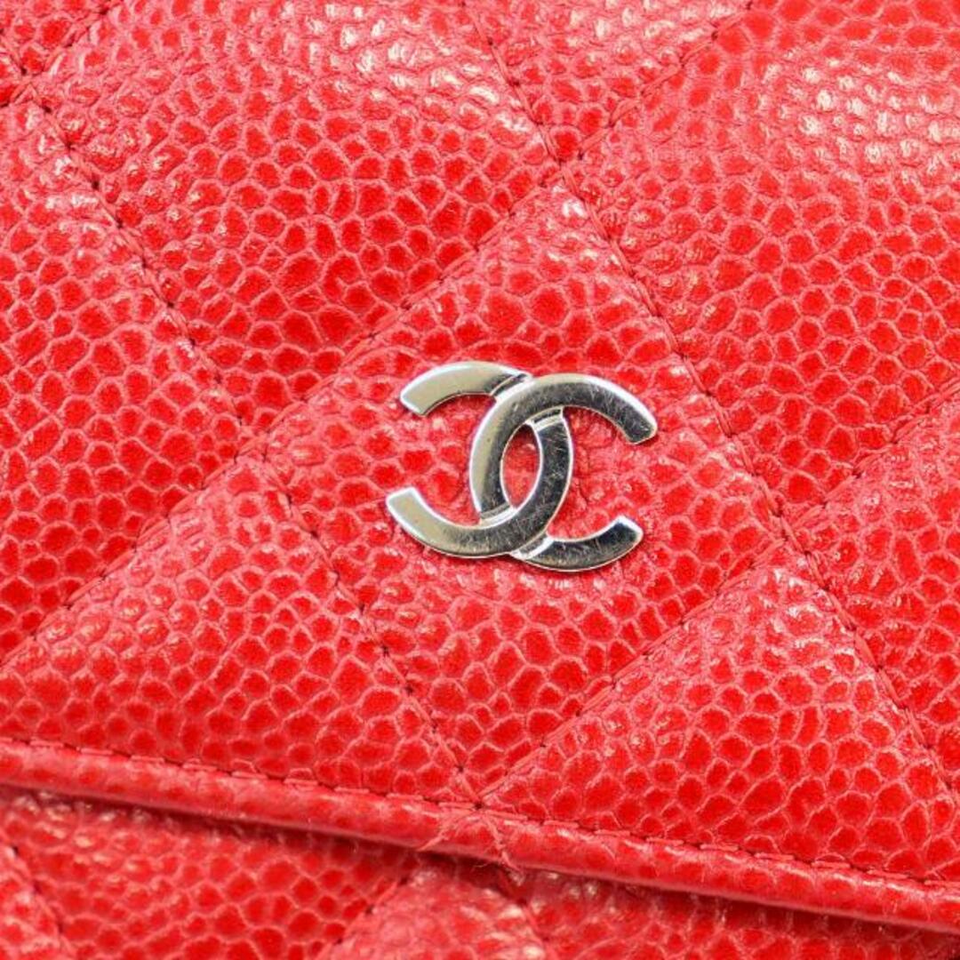 CHANEL - シャネル 二つ折り長財布 中古 ココマーク マトラッセ レッド