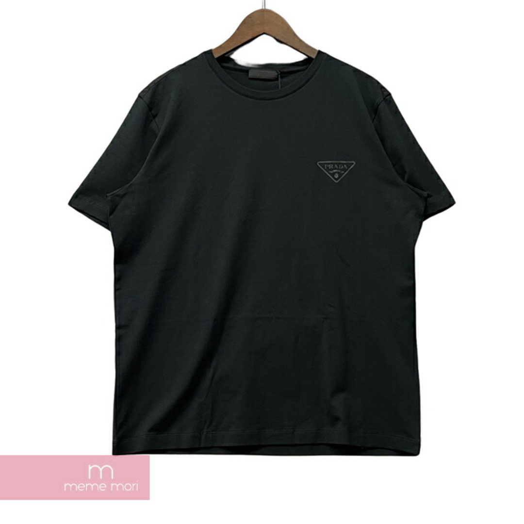 PRADA Cotton Tee UJN880 R232 1U1R プラダ コットンTシャツ 半袖カットソー ロゴプリント 素材切替 ブラック サイズXXL【230929】【新古品】【me04】メンズ