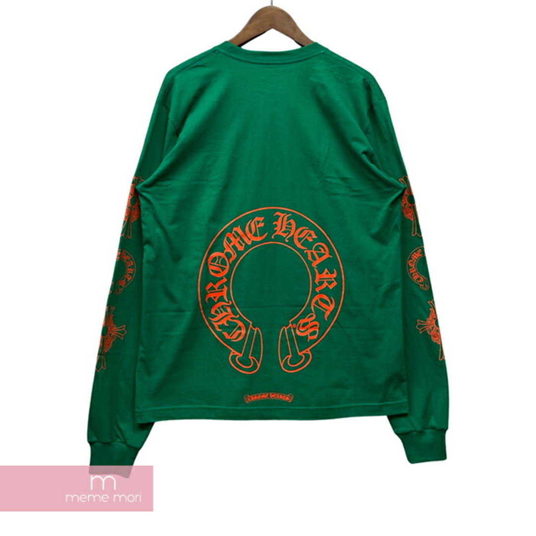 CHROME HEARTS Orange Horseshoe L/S Tee クロムハーツ オレンジホースシューロングスリーブTシャツ 長袖カットソー ロンT ポケT 袖プリント グリーン×オレンジ サイズL【231001】【新古品】【me04】