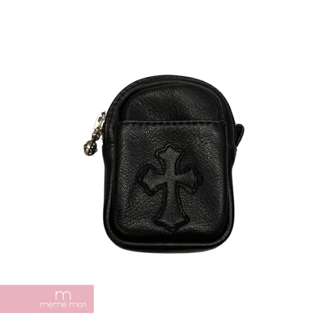 CHROME HEARTS Leather Micro Pouch Cross Patches クロムハーツ レザーマイクロポーチ クロスパッチ クロスボールジップ 小物入れ ブラック【231003】【新古品】【me04】