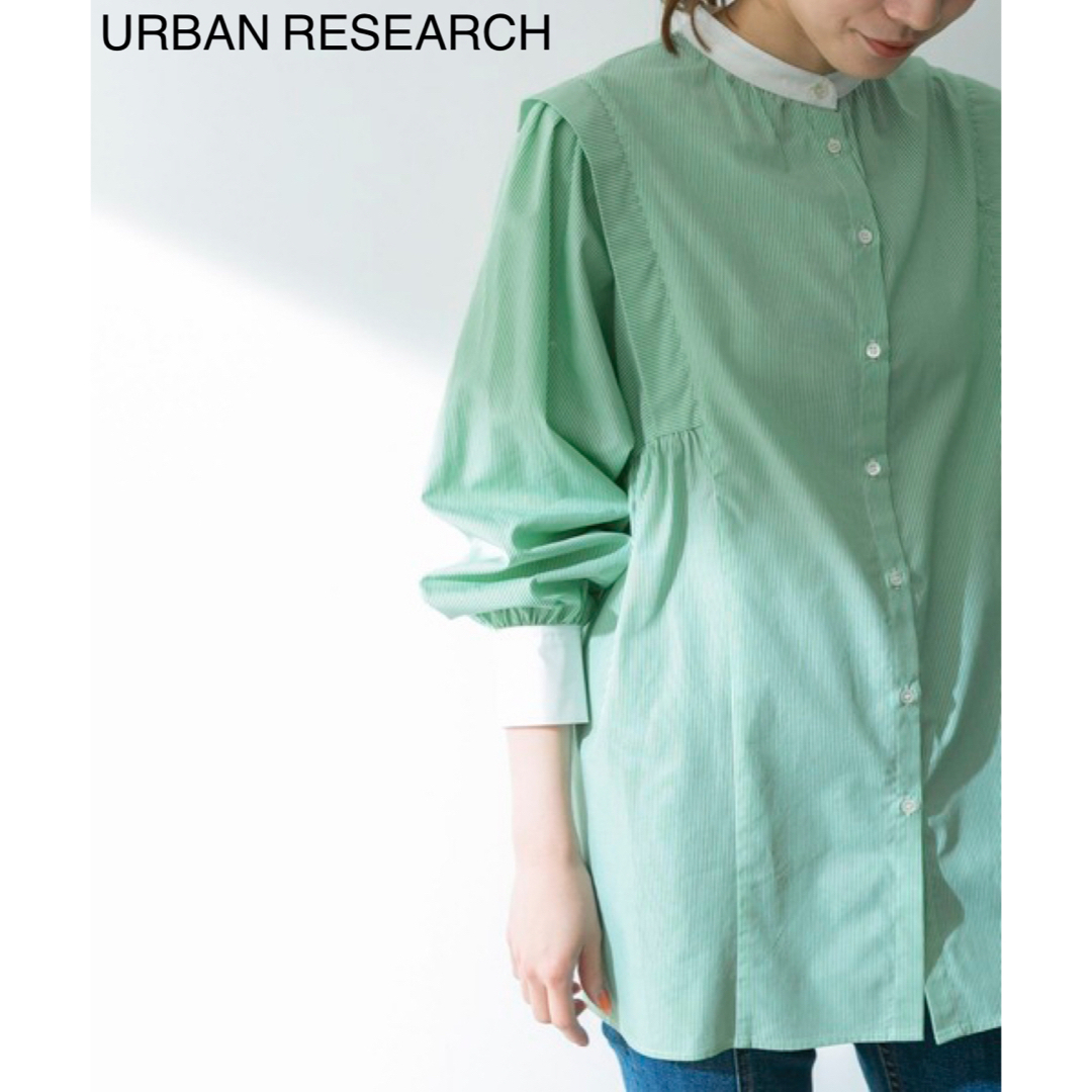 新品URBAN RESEARCHクレリックカラーストライプギャザーシャツ