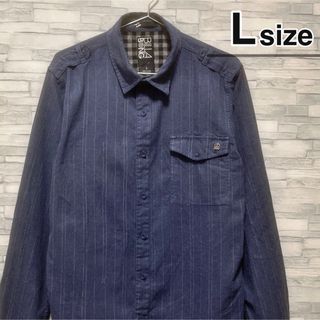 ビラボン(billabong)のBILLABONG　ネルシャツ　L　ネイビー　ストライプ　コットン　USA古着(シャツ)