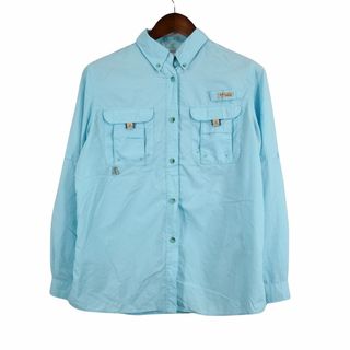 コロンビア(Columbia)のColumbia コロンビア PFG フィッシング長袖シャツ 刺繍  アウトドア キャンプ ロゴ ライトブルー (レディース M) 中古 古着 O5006(シャツ/ブラウス(長袖/七分))