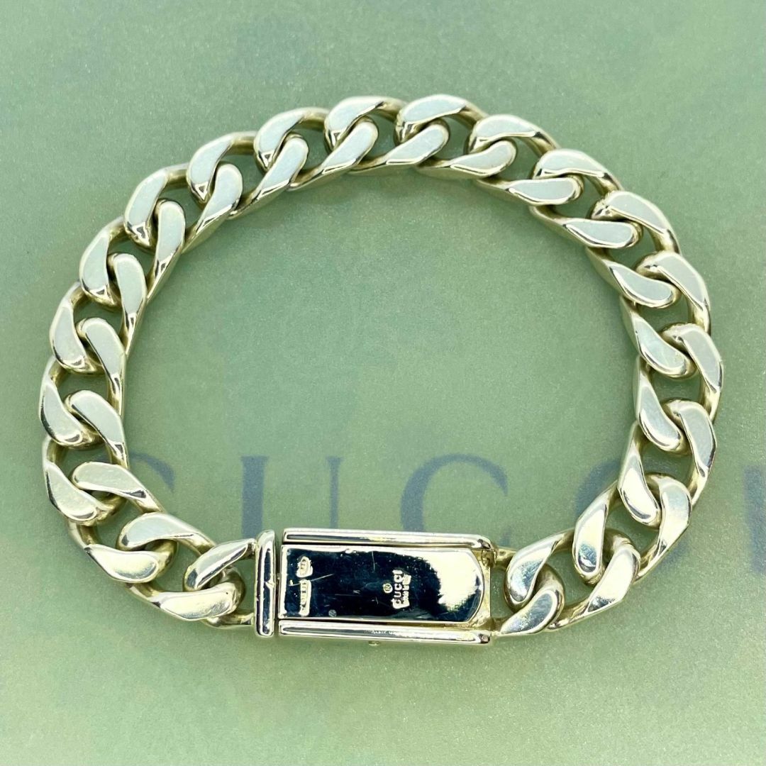 グッチ GUCCI ロゴ 喜平 幅広 チェーン ブレスレット 17cm SV-