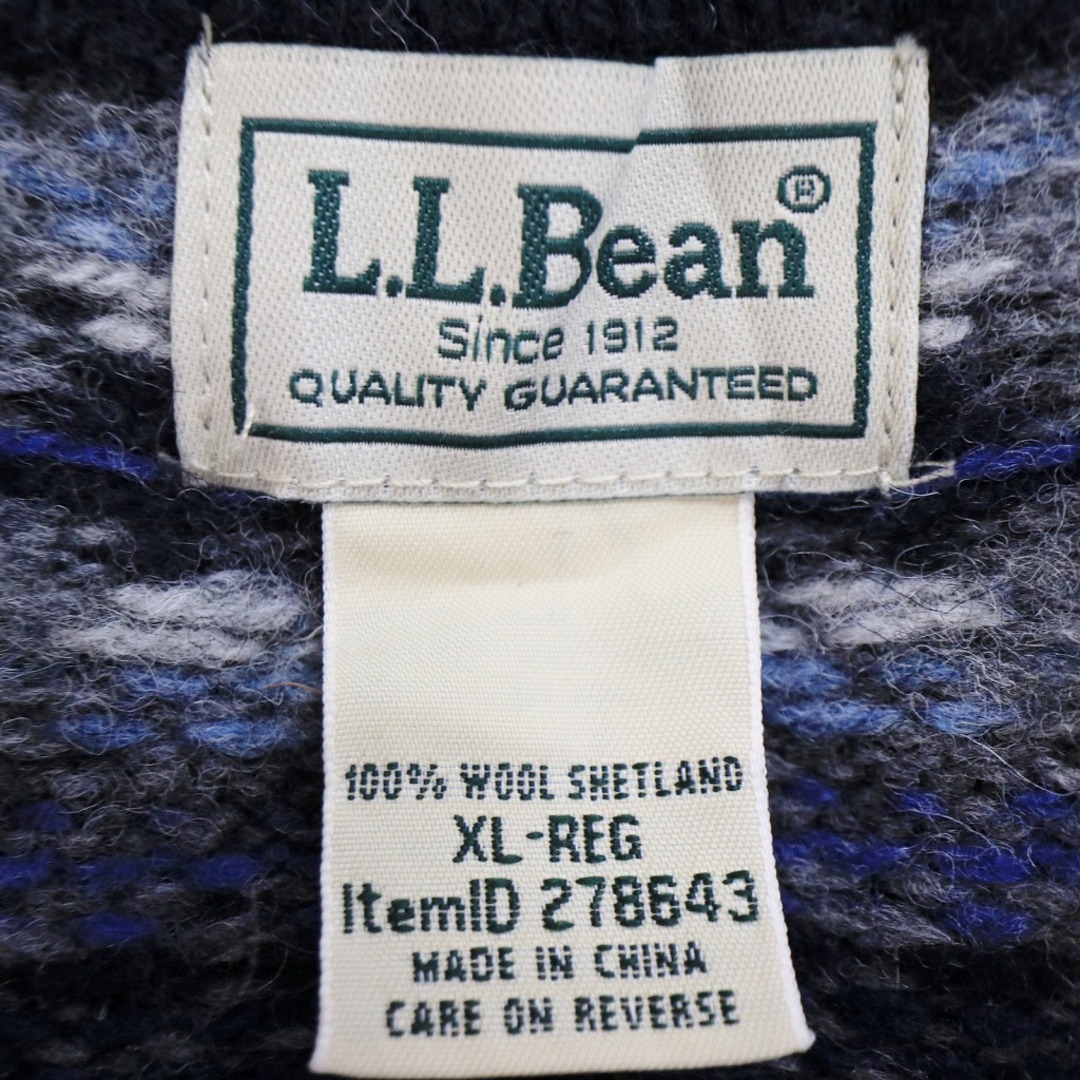 L.L.Bean エルエルビーン ウール セーター Vネック ネイティブ ボーダー ネイビー (メンズ XL)   O5055 5