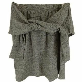 AW0175◇新品 腰巻デザインスカート ウエストゴム LLサイズ 杢グレー(ひざ丈スカート)