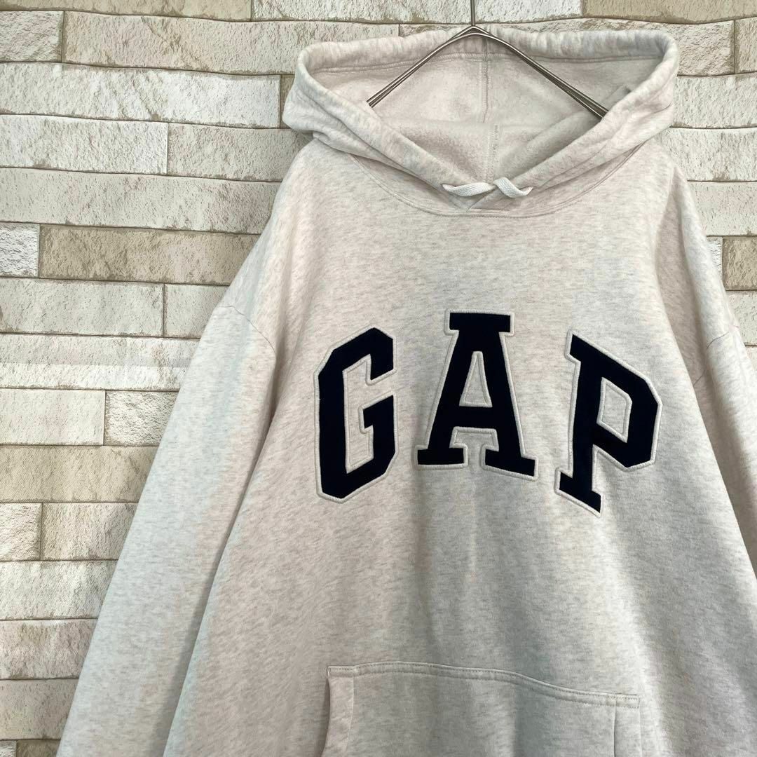 GAP ギャップ パーカー プルオーバー 刺繍ロゴ ブラウン XL - パーカー