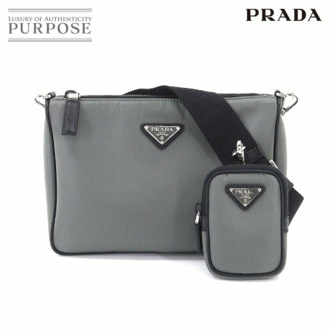 未使用 展示品 プラダ PRADA ショルダー バッグ ナイロン サフィアーノレザー グレー 2VH113 VLP 90206579