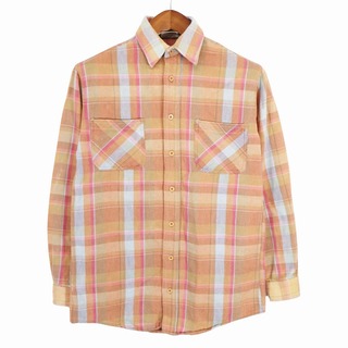 80年代 BIG MAC ビッグマック ヘビーネルシャツ 長袖シャツ チェック柄 オレンジ系 (メンズ M) 中古 古着 O5117(シャツ)